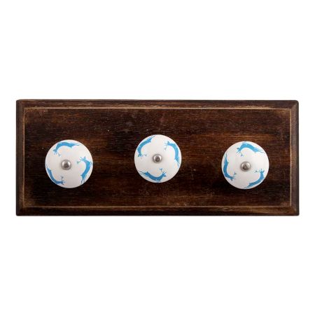 Turquoise Running Rein Deer Pattern Ceramic Wooden Hooks